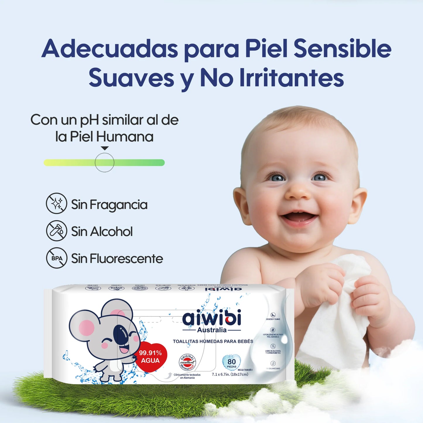 Toallitas húmedas para bebés 99,91% de agua | Aiwibi