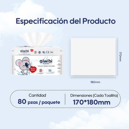 Toallitas húmedas para bebés 99,91% de agua | Aiwibi