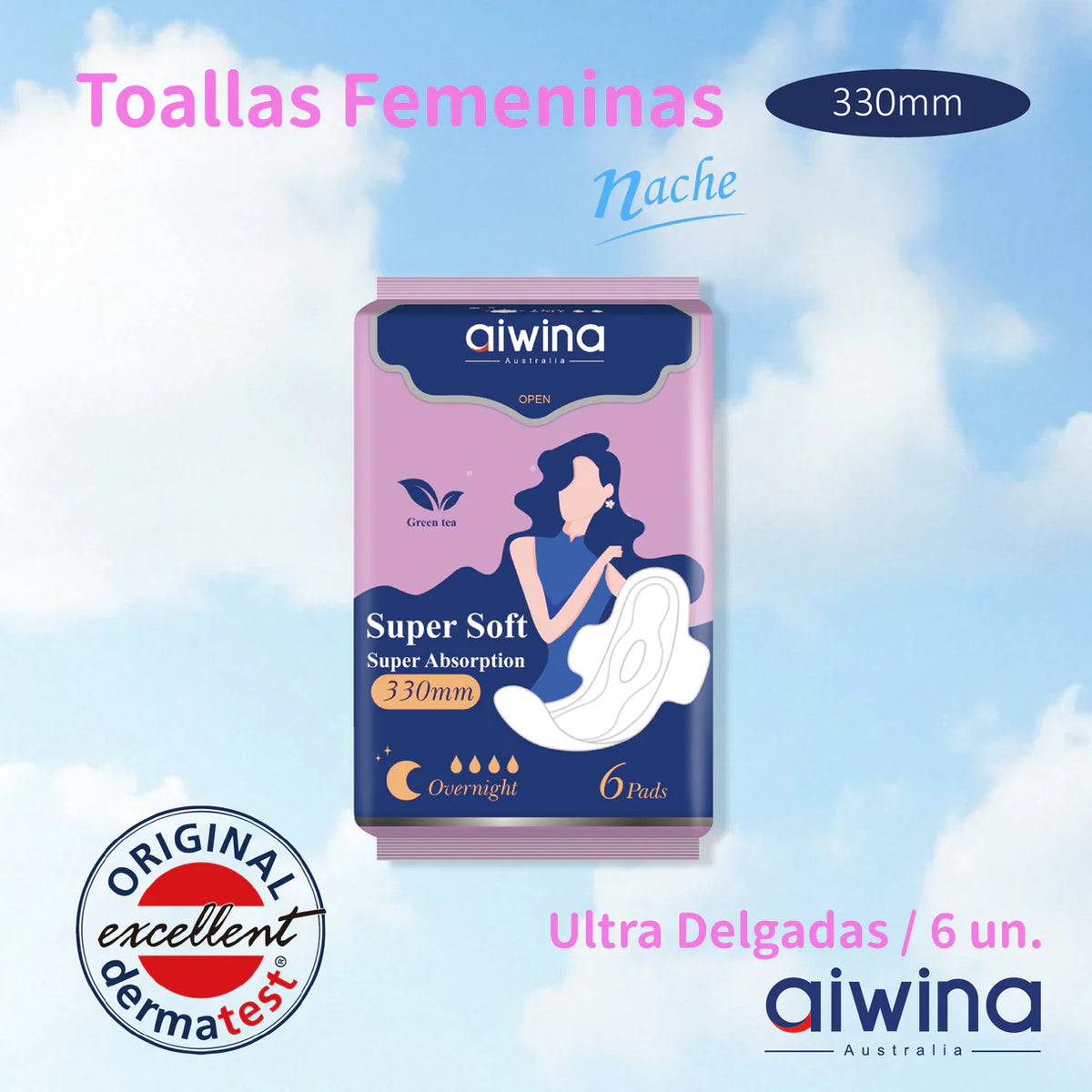 Toallas Femeninas Nocturna 330mm 6 pcs | Aiwina/Aiwibi